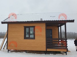 Фото одноэтажного проекта каркасного дома КО3 6х6 для дачи и ПМЖ с террасой 6 на 6. 