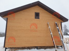 Фото одноэтажного проекта каркасного дома КО3 6х6 для дачи и ПМЖ с террасой 6 на 6. 