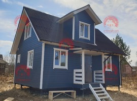 Проект каркасного дома с мансардой КД3 8х6 для дачи и ПМЖ с террасой и кухней-гостиной 8 на 6. Фото