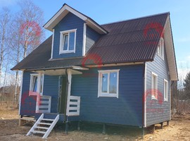 Проект каркасного дома с мансардой КД3 8х6 для дачи и ПМЖ с террасой и кухней-гостиной 8 на 6. Фото