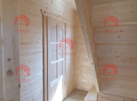 Проект каркасного дома с мансардой КД3 8х6 для дачи и ПМЖ с террасой и кухней-гостиной 8 на 6. Фото