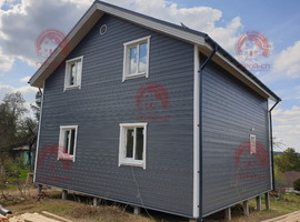 Проект двухэтажного каркасного дома Питер-3 8х8 для дачи и ПМЖ с террасой и кухней-гостиной 8 на 8 Фото