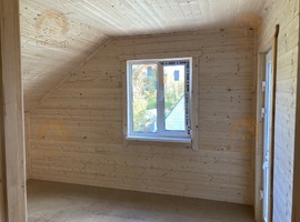 Питер-3. Полутораэтажный каркасный дом 8х8 с террасой и кухней-гостиной. 8 на 8 Фото