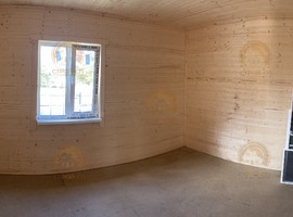Питер-3. Полутораэтажный каркасный дом 8х8 с террасой и кухней-гостиной. 8 на 8 Фото