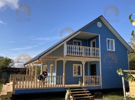 Питер-3. Полутораэтажный каркасный дом 8х8 с террасой и кухней-гостиной. 8 на 8 Фото