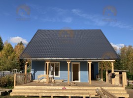 Питер-3. Полутораэтажный каркасный дом 8х8 с террасой и кухней-гостиной. 8 на 8 Фото