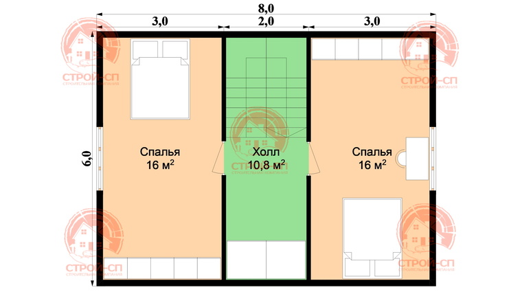 Проект двухэтажного каркасного дома Волхов 8 на 6 для дачи и ПМЖ с большоей террасой и кухней-гостиной	