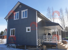 Проект двухэтажного каркасного дома КД4 8х6 для дачи и ПМЖ с террасой и кухней-гостиной 8 на 6. Фото