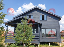 Проект Каркасный двухэтажный дом 9 на 8 в скандинавском стиле  для ПМЖ с террасой и кухней-гостиной. Фото