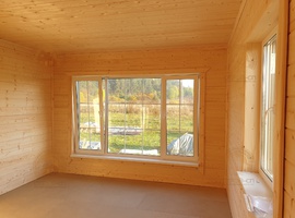 Проект одноэтажного каркасного дома Приозерск 10х8 для дачи и ПМЖ с террасой и кухней-гостиной 10 на 8. Фото